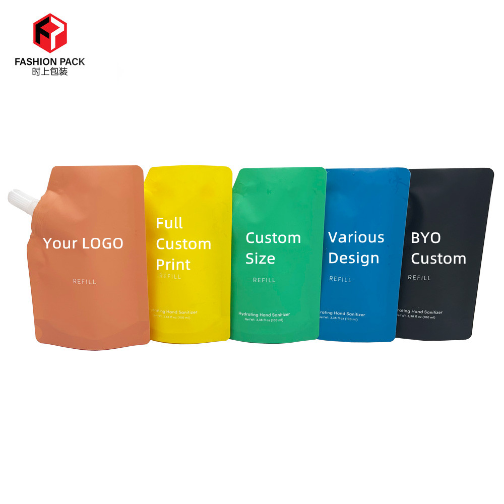 Custom Print Reusable Refill Sanitizer Liquid Water Cream Packing Spout Pouch Stand Up Molle Water Bottle Packaging Bag