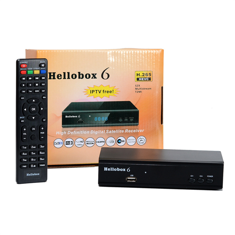 Приемник спутникового телевидения Hellobox 6 H.265 HEVC 1080p, Power Vu DVB S2/S2, приставка