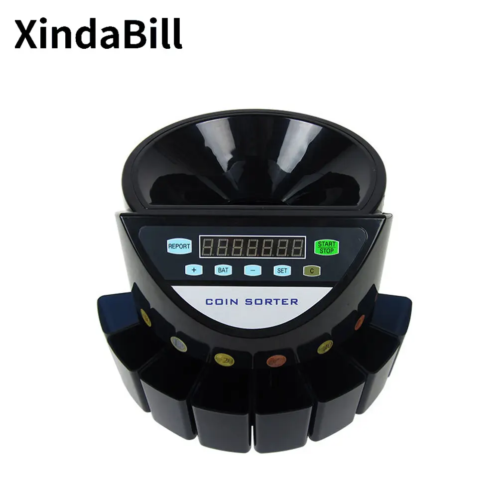 XD-9002 USD BRL EUR CAD Coin Counters & Sorters Machine Professional Office Automatic Coins Equipment with LED Display