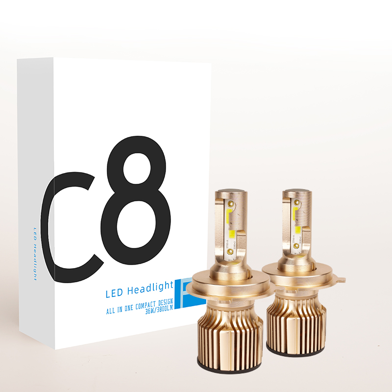 OEM Customer Wholesale C8 Luxury Gold Color LED Headlight Bulbs 12V 18W 36W Super Bright Waterproof Car lamp h4 h7 h11 9005 9006