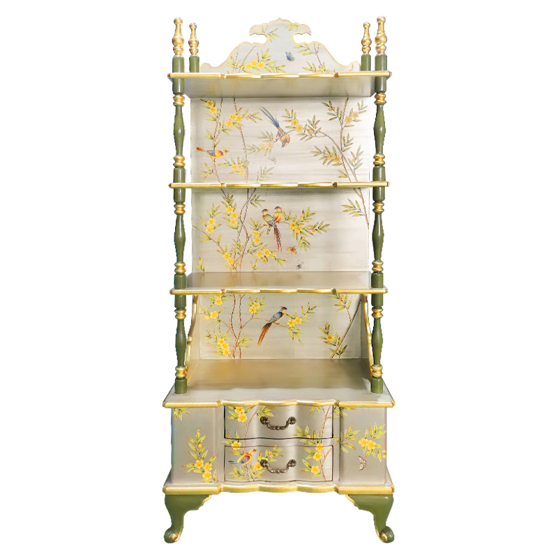 Latest model with creative birds branches design hand-painted item wood showcase for home hotel living room collection display