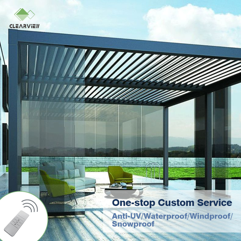 CLEARVIEW Modern Motorized Louvered Aluminum Bioclimatic Outdoor Terrace Waterproof Louvre Roof Pergolas Auto