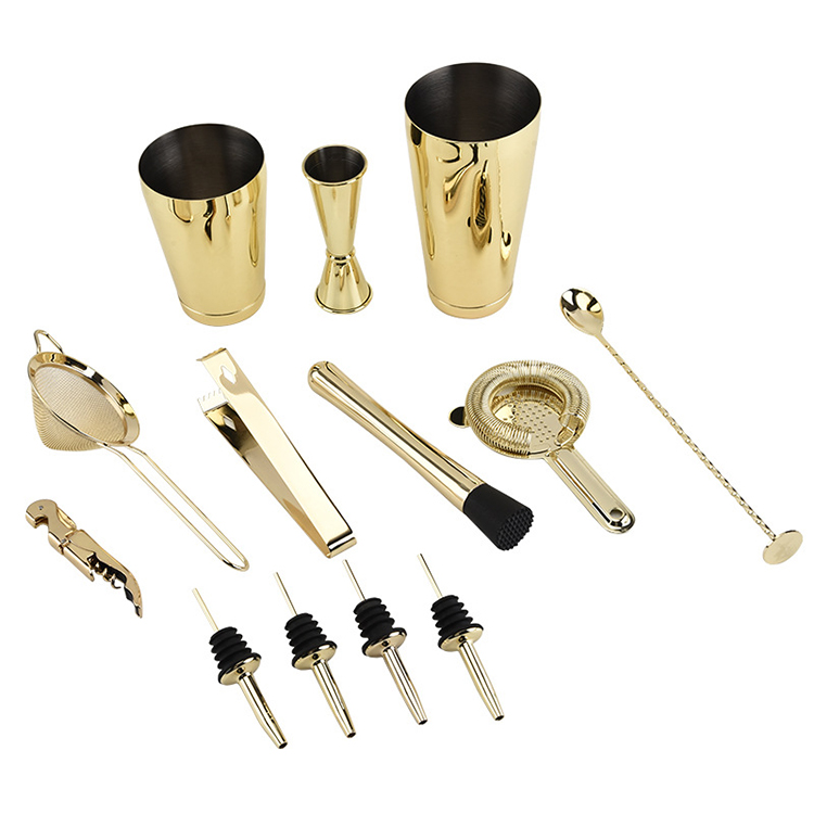 13 Pieces Stainless Steel Bartender Kit Cocktail Shaker Making Set With Mixing Spoon Muddler Jigger Pourers