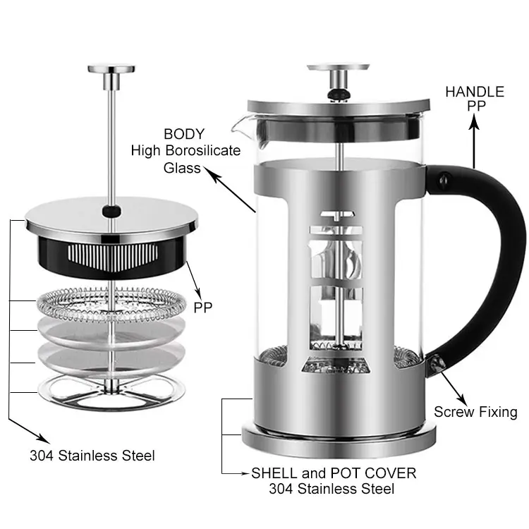 Customizable Food grade portable heat resistant glass french press coffee maker