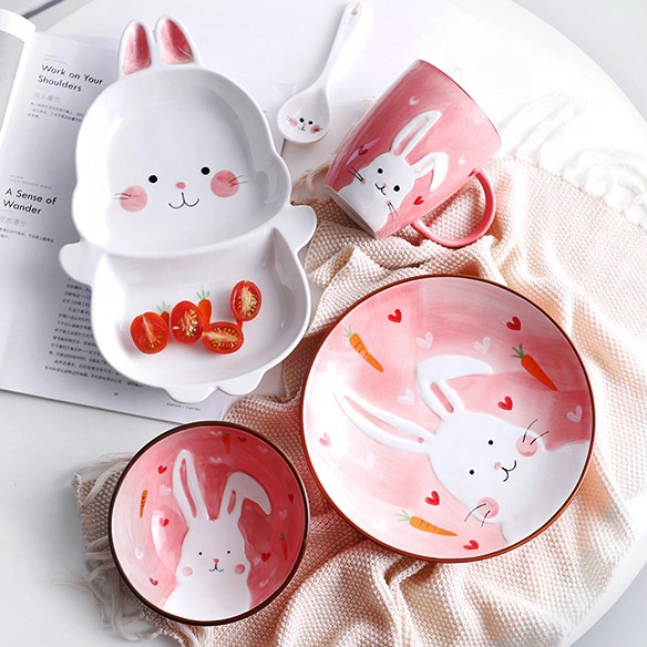 Children's Day Gift Animal Bear Giraffe Rabbit Monkey Pattern Plate Ceramic Dinner Sets Noodle Bowl Food Plate For Children