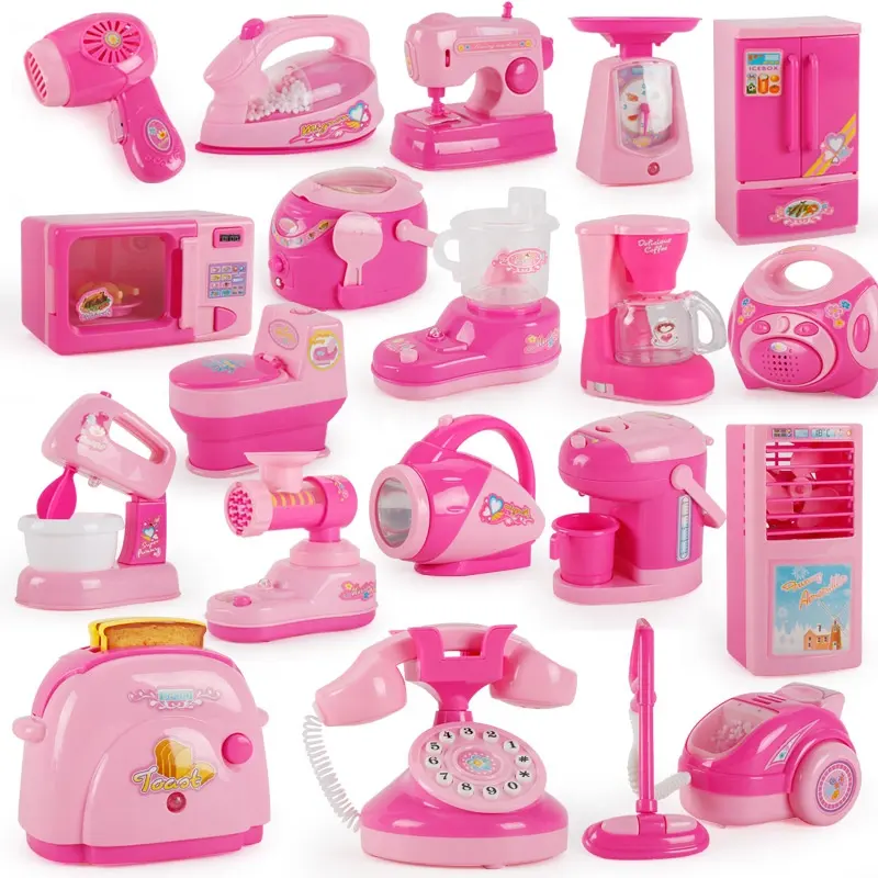 1PCS Kawaii Pretend Play Mini Simulation Kitchen Toys Light-up & Sound Pink Household Appliances Toy for Kids Children Baby Girl