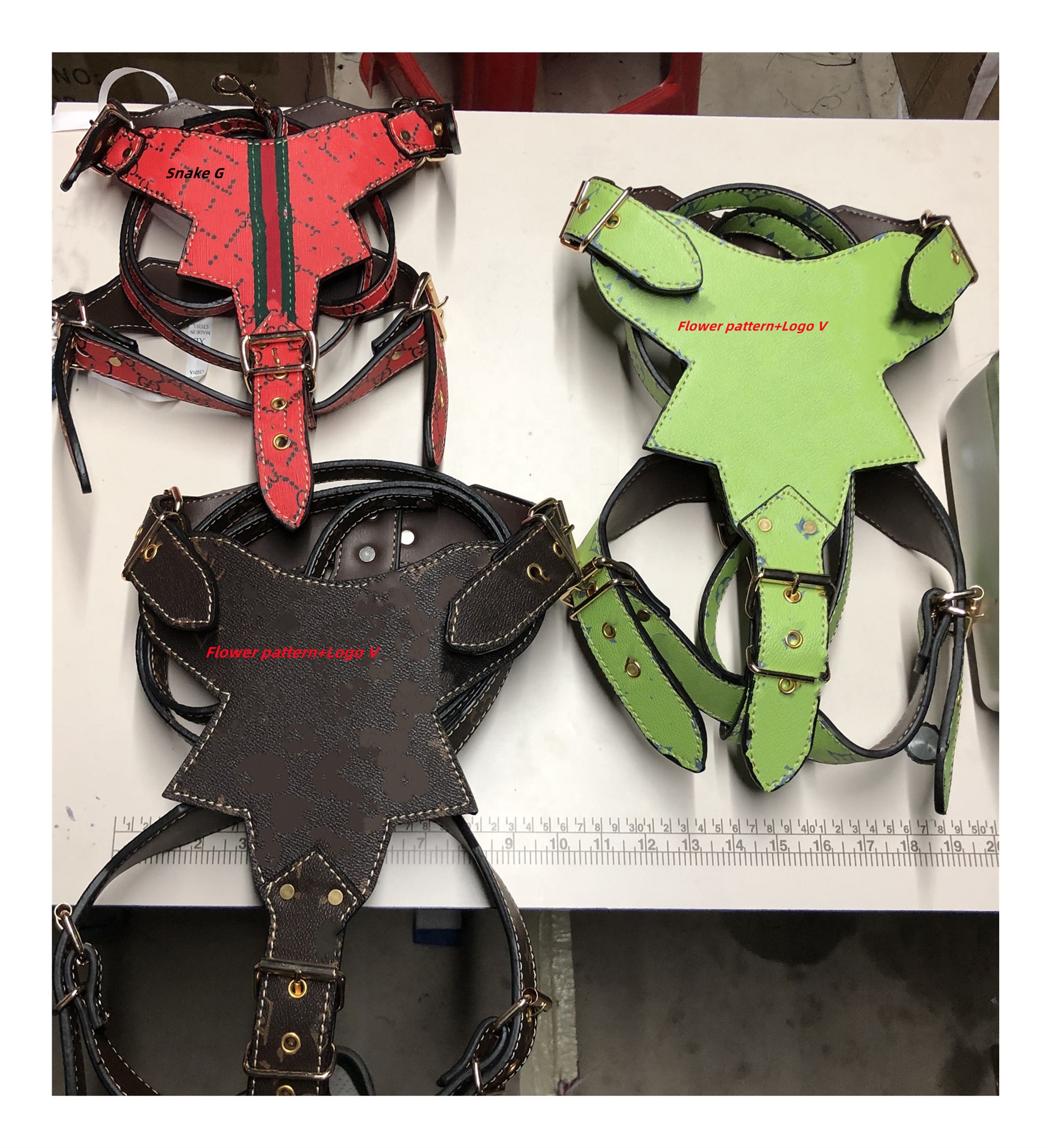Luxury Adjustable Leather Pet Harness, Dog Leash, Collar, Traction Set, Bulldog, Brand