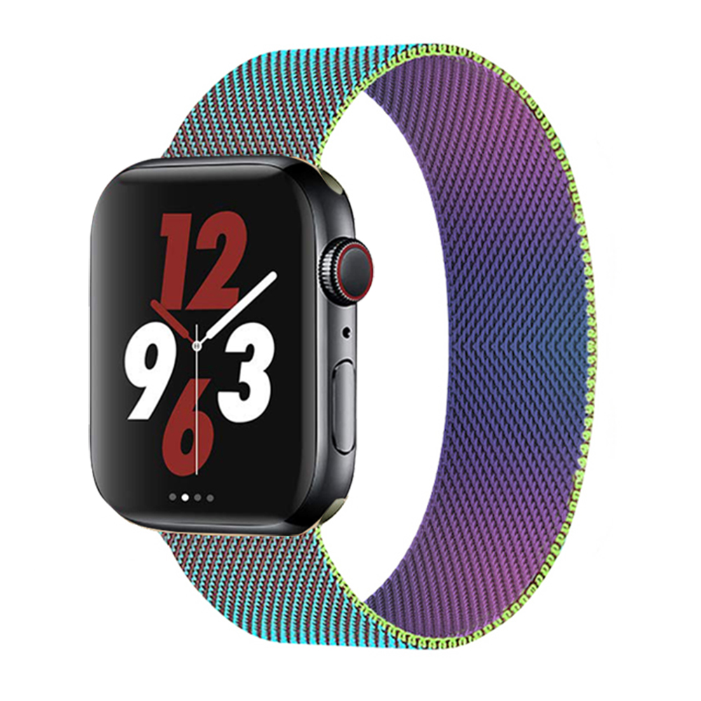 Радужный Миланский Браслет из нержавеющей стали для Apple Watch 6 44 мм