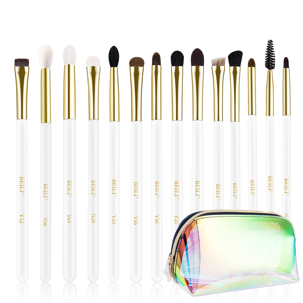 BEILI white 14pcs goat Wholesale Brush Private Label Eyeshadow Brush Concealer customize wholesale pincel de maquiag cosmeticos