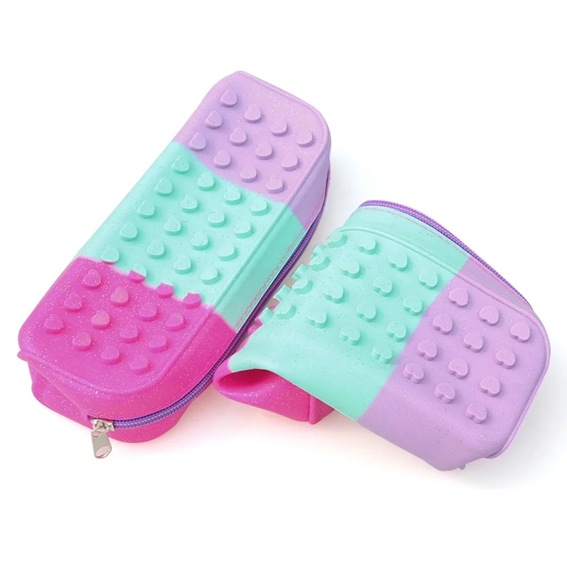 Heart Shape Durable School Supplies Silicone School Pencil Case Pencil Box With Nylon Zipper For Kids Students