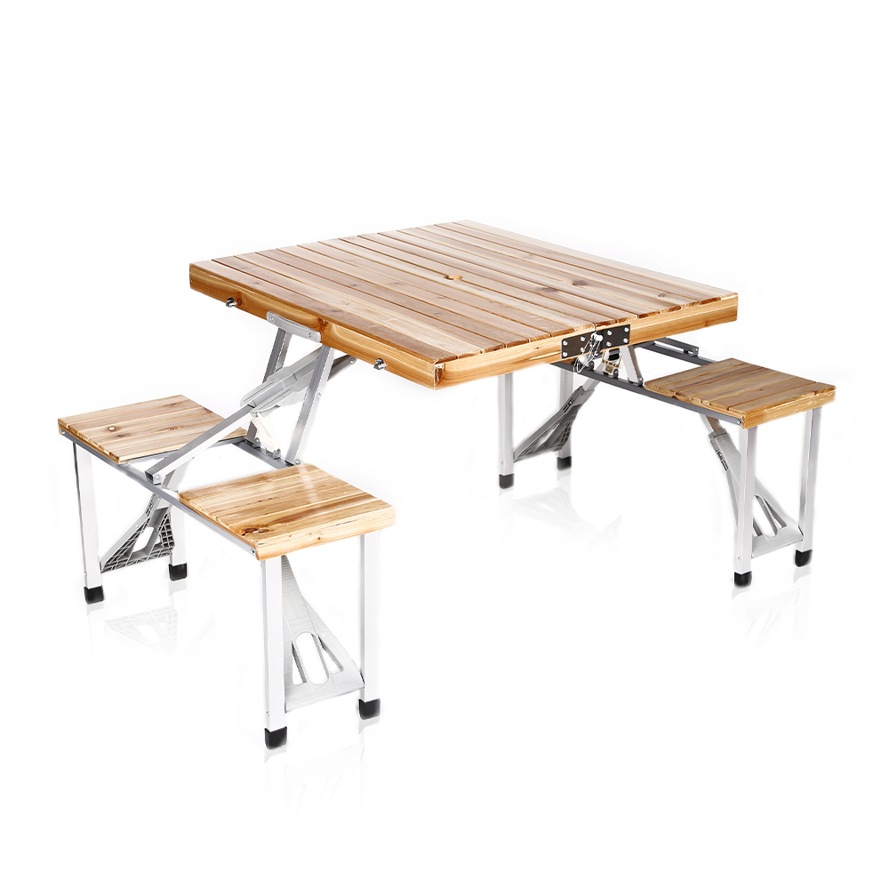 Portable plastic wood picnic camping folding table and chair wooden set