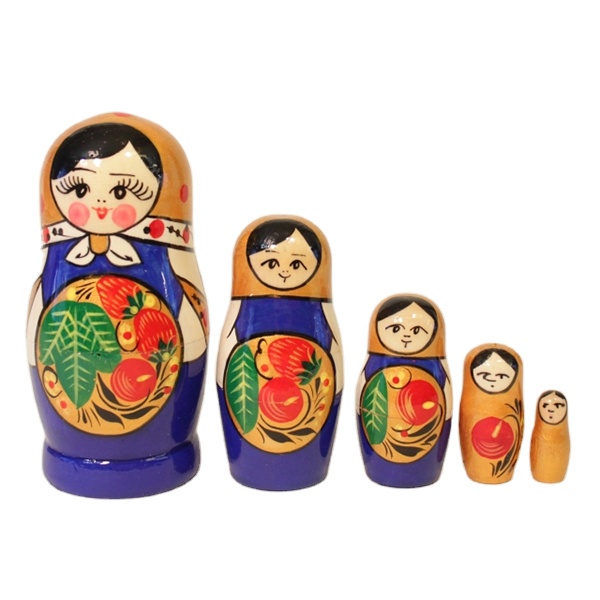 Традиционная русская вложенная кукла «Матрешка», традиционная голубая Хохлома, 5 шт., Хохлома
