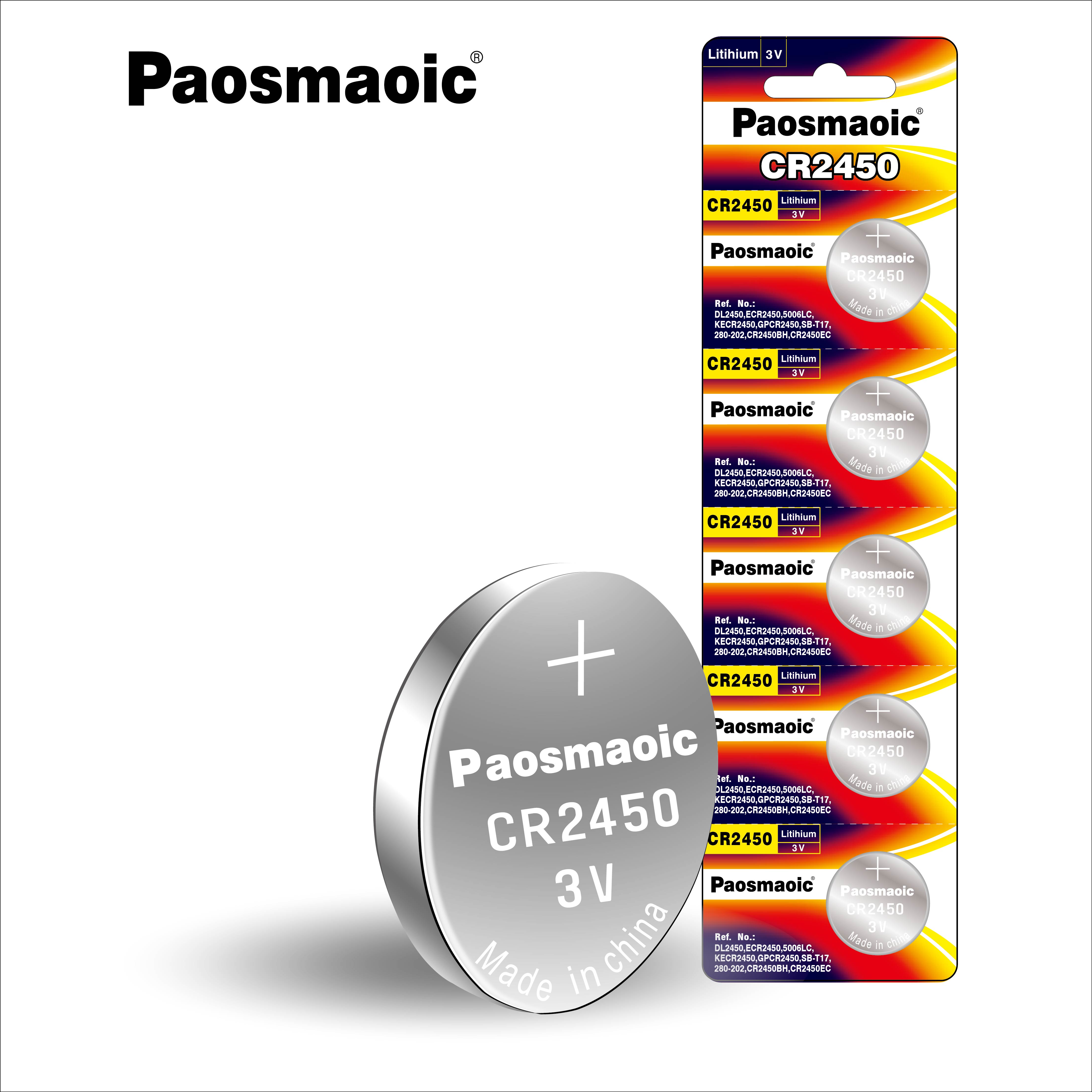 Заводская Прямая продажа от Paosmaoic, литиевая кнопочная ячейка cr2450 3 в, батарея дистанционного управления автомобильными ключами