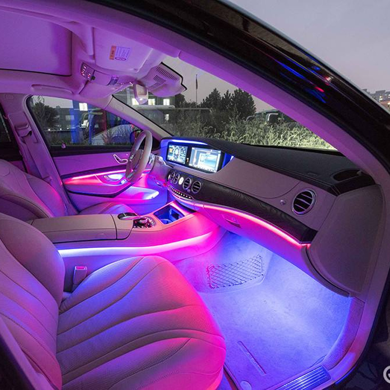 Хорошие автомобильные атмосферные лампы RGB, оптоволоконный ленточный Автомобильный интерьер, окружающий свет, декоративная приборная панель, дверь, дистанционное управление музыкой