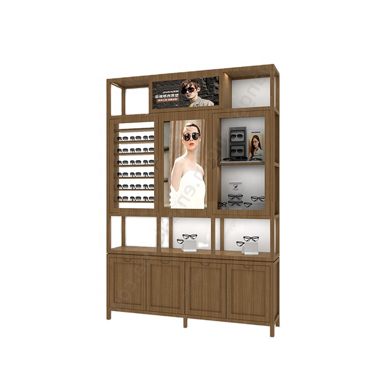 3D рисунок из дерева и стекла для прилавок-витрина со светодиодными огнями настенный солнцезащитные очки прилавок-витрина