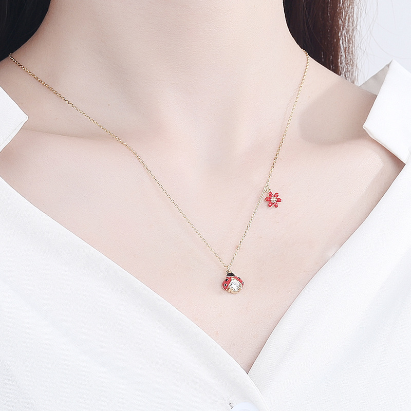 Daidan Necklace Silver 925 Epoxy Flower Enamel Miraculous Ladybug Gold Plated Necklace