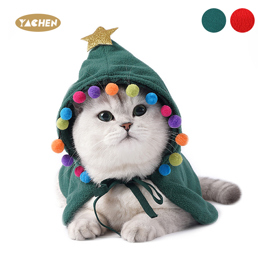 YACHEN Wholesale Christmas decor Cloak Hooded pet decorations clothes warm soft polar fleece cat costume