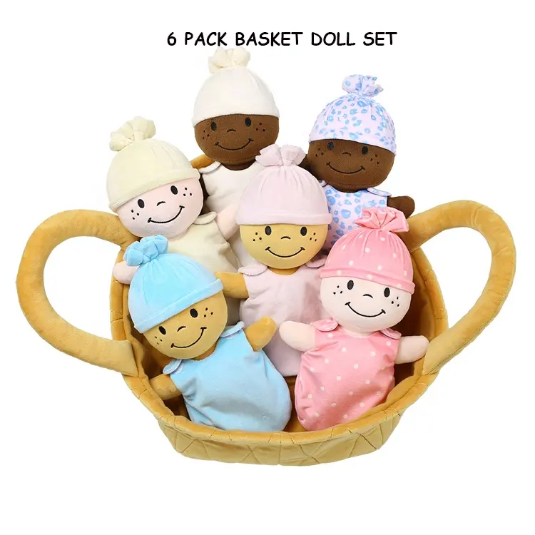 2021 Custom Baby Plush Toys Stuffed 6pack Basket of Babies Set Plush Dolls Toys Soft Baby Toys