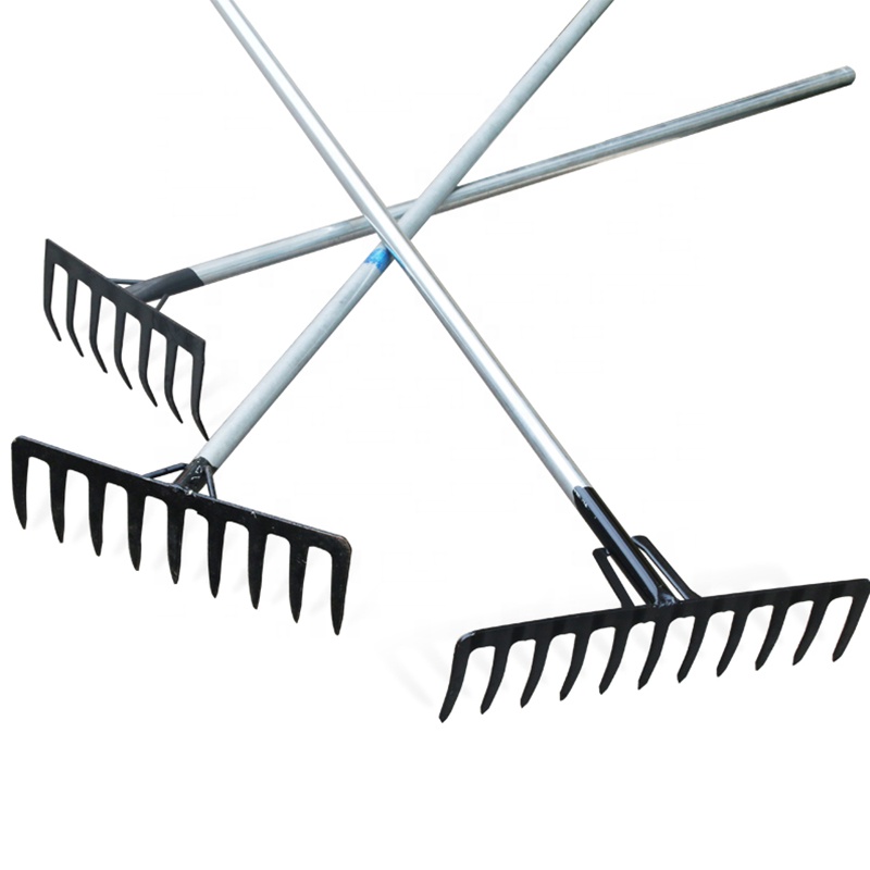Chinese Made Agricultural Tools Durable Carbon Steel Long Glass Fiber Handle Garden Tools Metal Rake