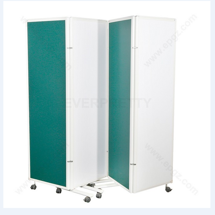 Factory price portable movable high partition room divider Collapsible Melamine and Fabric Partition Wall with Movable Roller