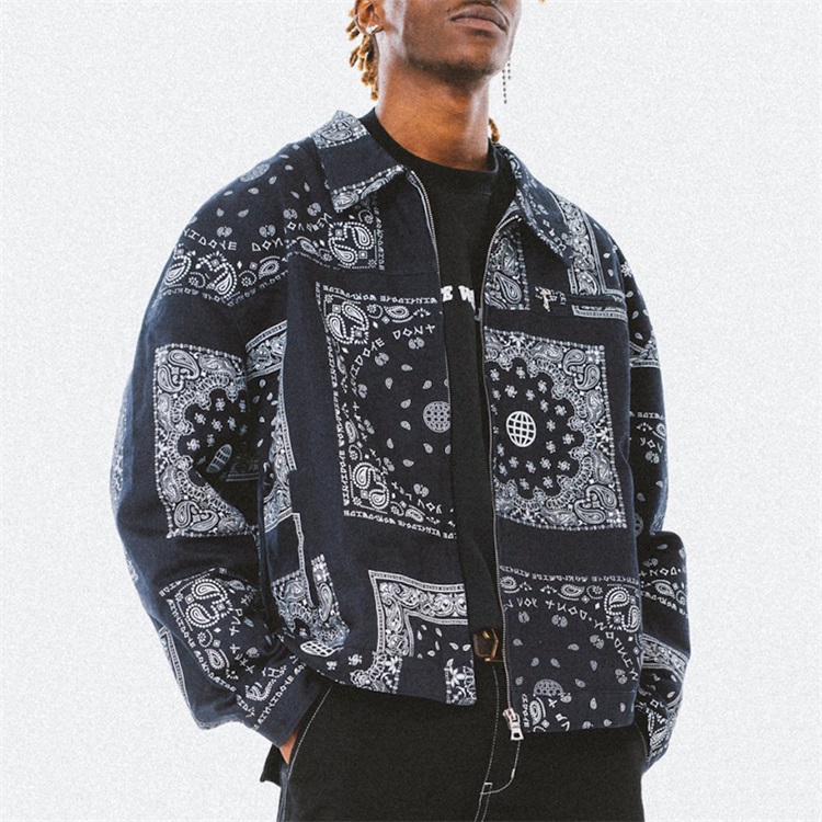 OEM custom full cover printed baggy streetwear canvas stocklot denim jacket for men