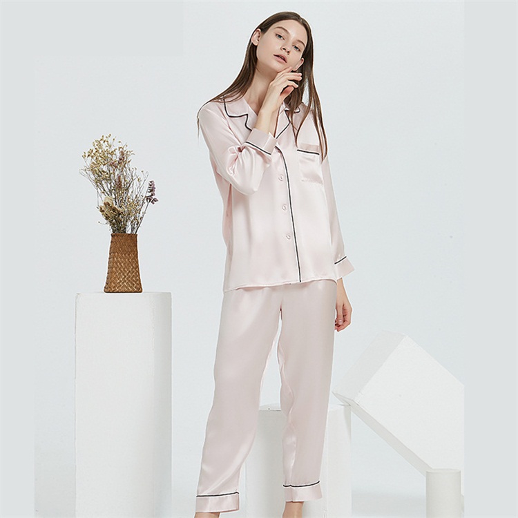 wholesale factory direct long sleeve 100% silk satin home wear lounge wear sleepwear pajamas silk cloth women