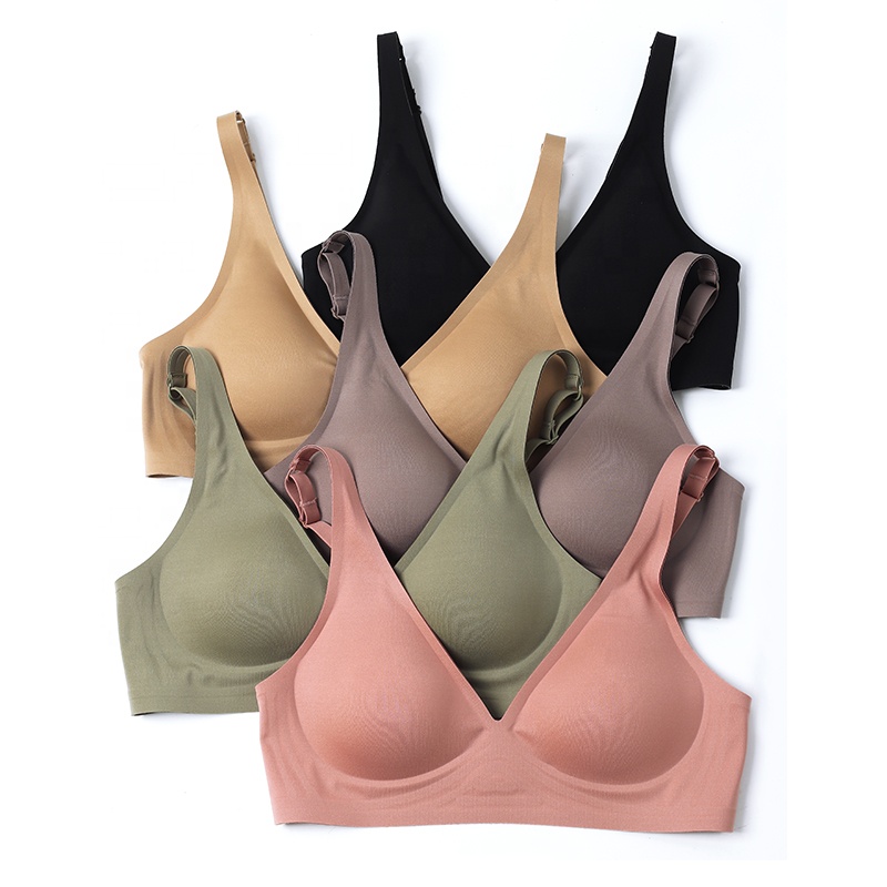 Woman Spandex Seamless V Neck Bra Hot Selling Adjustable Wireless Push Up XXL Size Bra Women Gather Jelly Bra