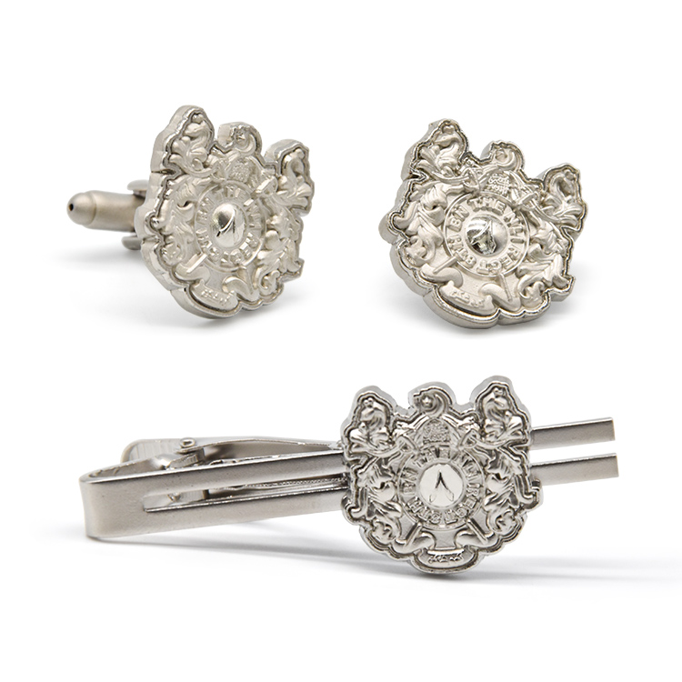 Cufflink manufacture customized design 3d wholesale mens sleeve cufflink and tieclip suit