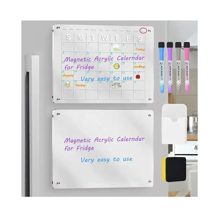 16x12' 2 Pcs Magnetic Acrylic Dry Erase Monthly Weekly Planner WhiteBoard For Fridge