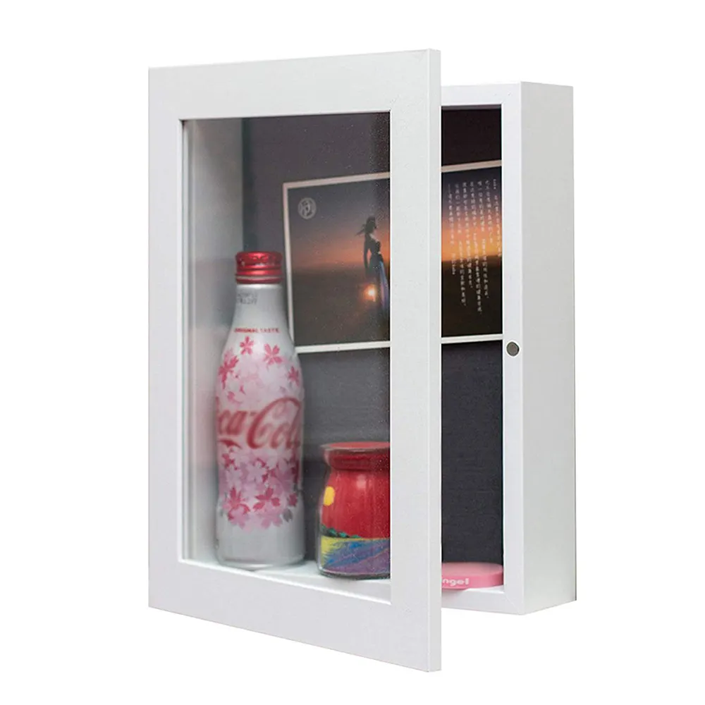 High Quality Creative Custom White Wood Hinged 3D Picture Photo Frame Foldable Shadow Box Display Case With Glass