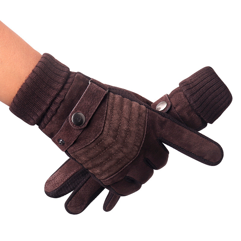 Belt Buckle Leather Gloves Winter Knitting Extended Wrist Protection Palm Warmer Motorcycle Cycling Outdoor Leather Gloves Men