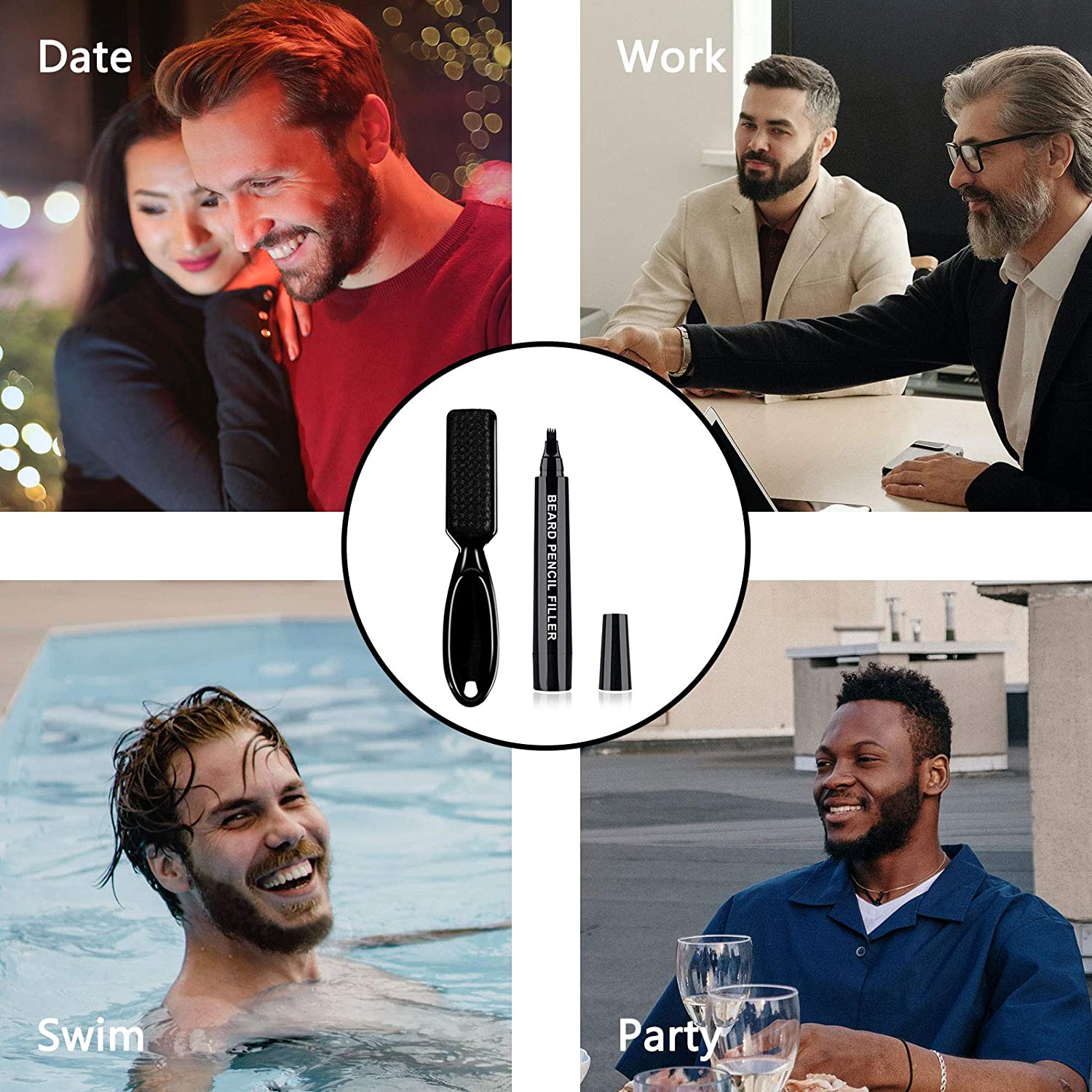 Custom Logo Available Water Proof Long Lasting Beard Filler Pencil Beard Pen Coverage Natural Men Moustache Beard Pencil Filler