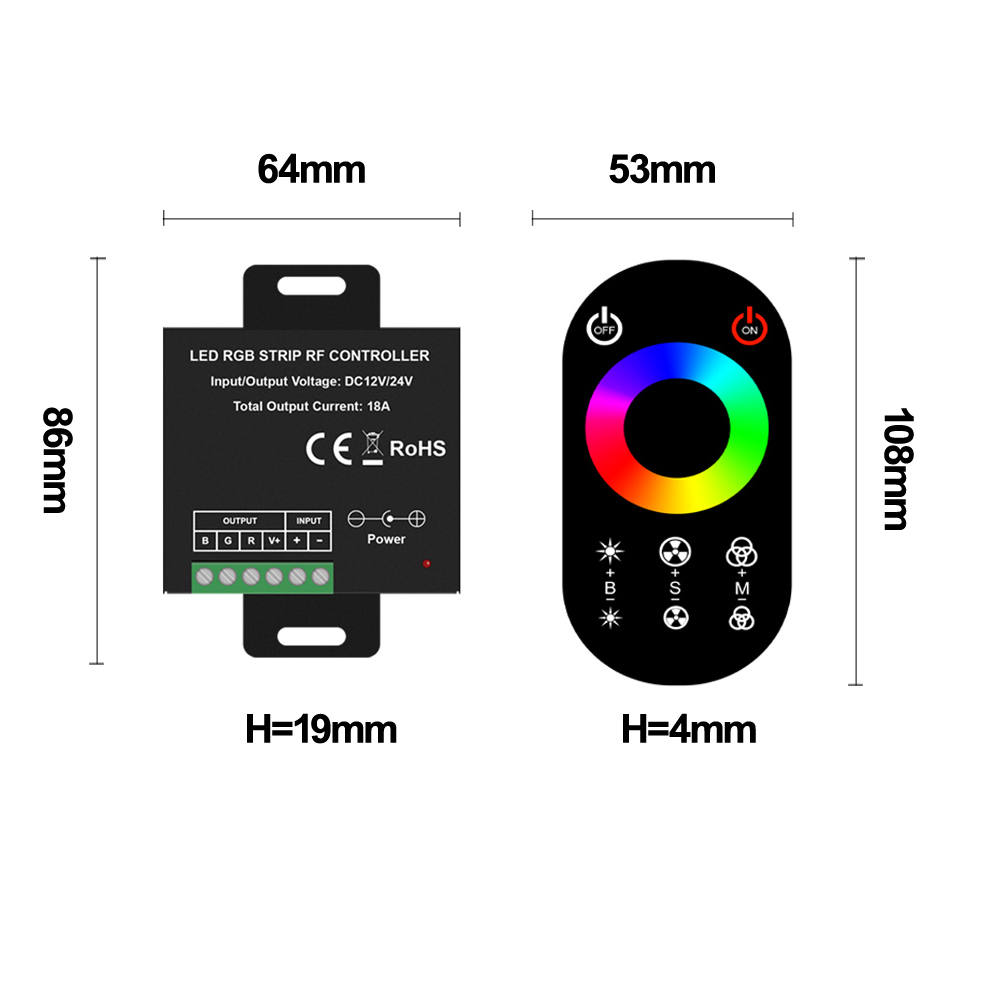 2022 новый классический светодиодный контроллер для 5m RGB полосы света комплекты DC12-24V 18A в пластиковом корпусе с РФ полный сенсорный пульт дистанционного управления