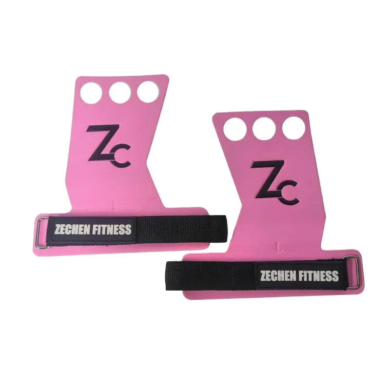 Weight Lifting Hand Grips Pink Color Weight Lifting 3 Holes Cross Fit Carbon Leather Gymnastics Hand Grips