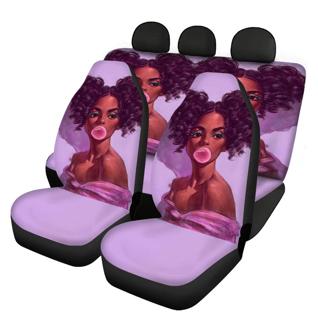 4PCS Personality African-American Bubble-Blowing Girl Pinting Car Cover Seat Full Set Anti Dirty Auto Seat Protectors Universal