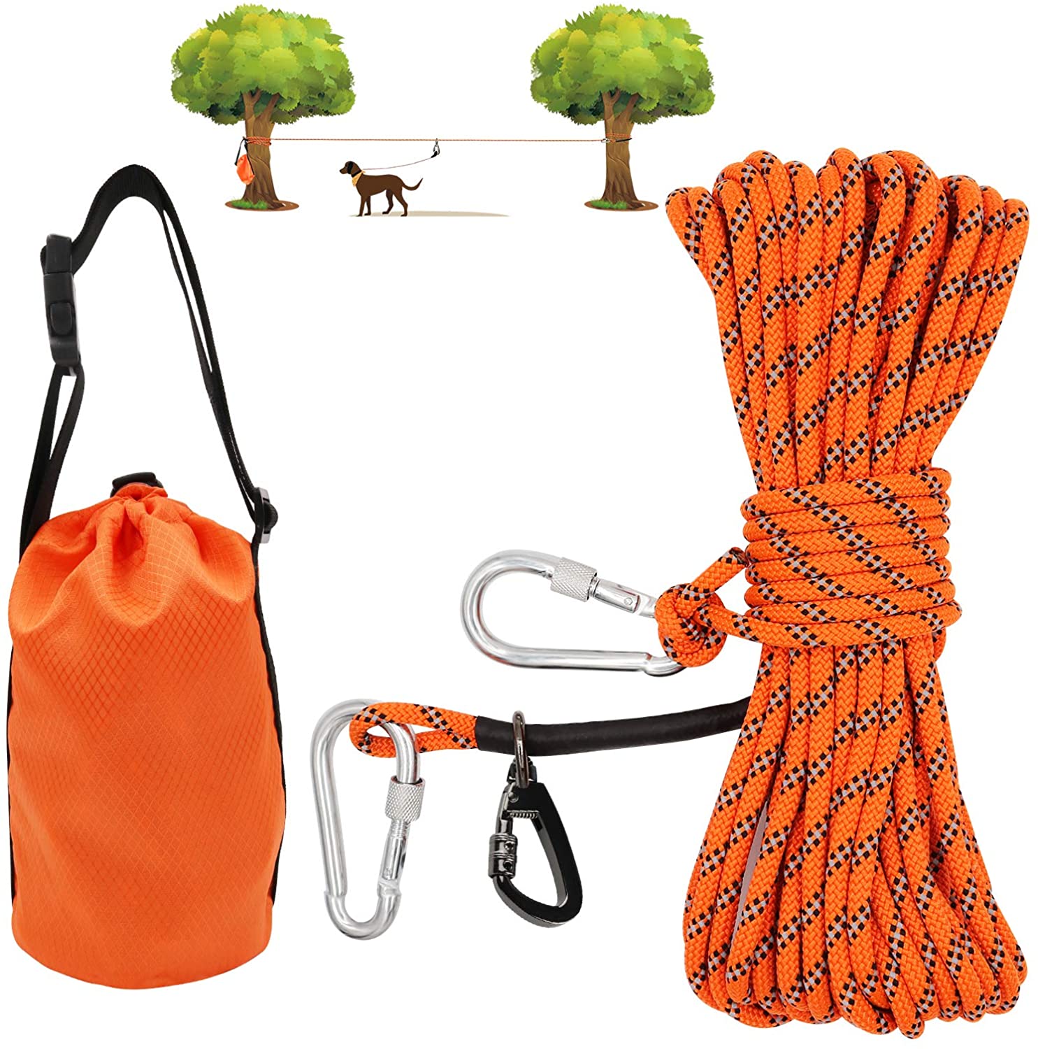 Dog Tie Out Cable for Camping 50ft Portable Overhead Trolley System for Dog up to 200lbs Dog Lead for Yard Camping Parks Outdoor