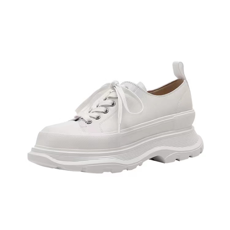 Fashion Lace Style Genuine Leather Thick Sole Chucky Women Casual Shoes