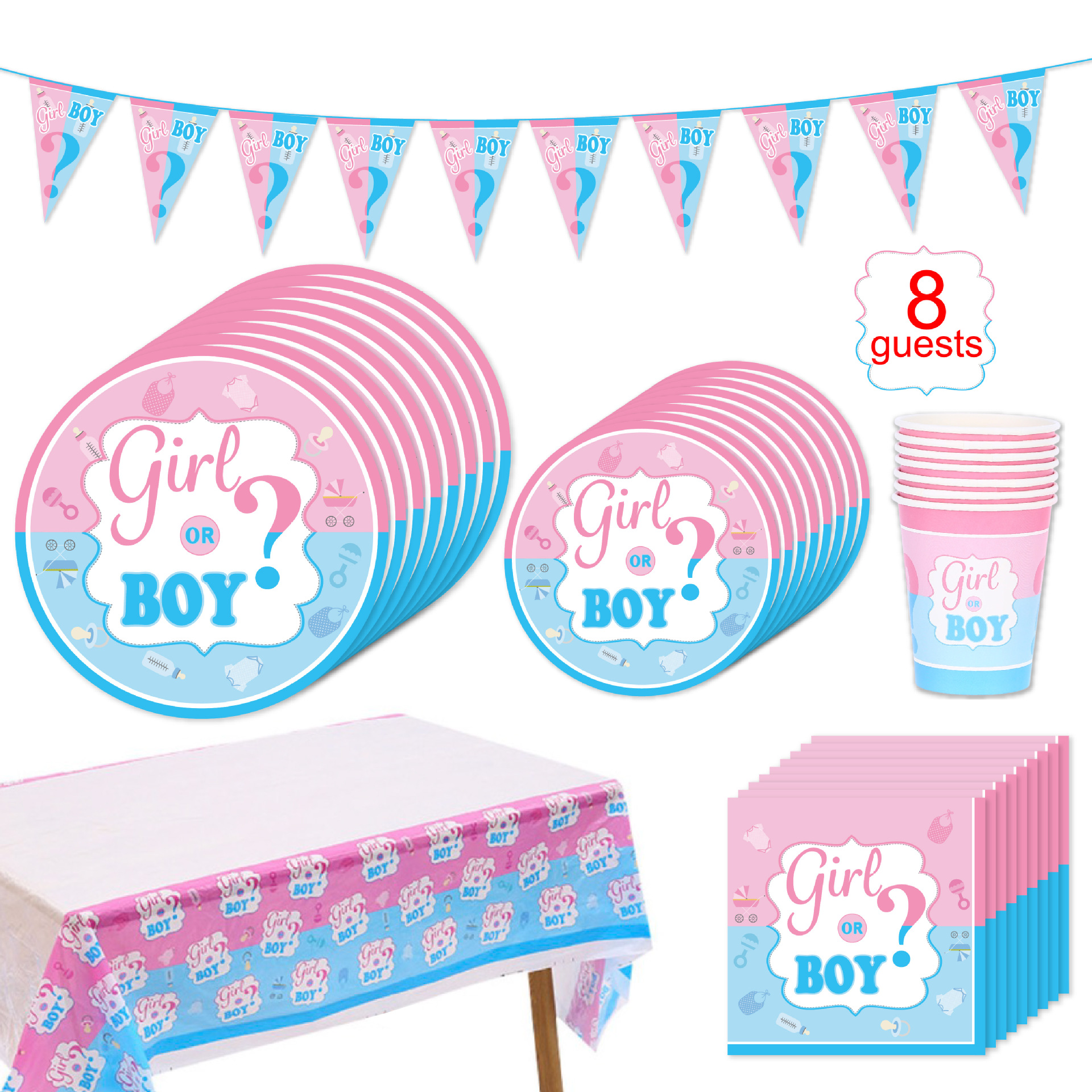 Amazon Eco friendly Gender Reveal Decoration Set plates cups Napkins Confetti Balloons Tablecloth baby shower decoration