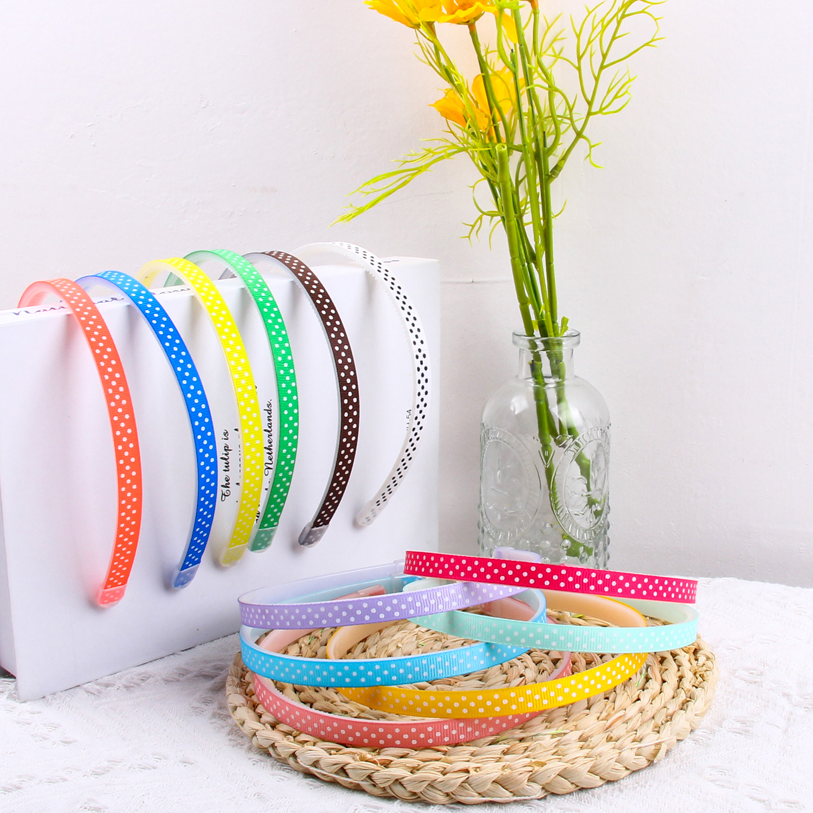 Candygirl 12 colors polyester headband sets with Polka dot for woman Hairband durable headband hairband for women