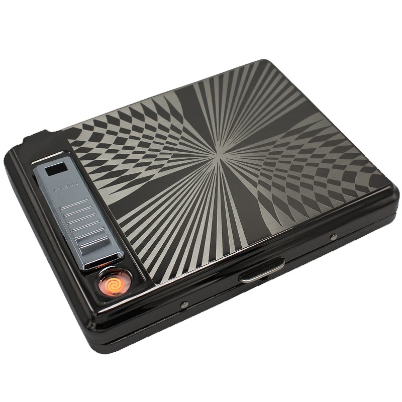High Quality 20pcs Holder Rechargeable Sliding Cover metal Cigarette Case With USB Cigarette Lighter