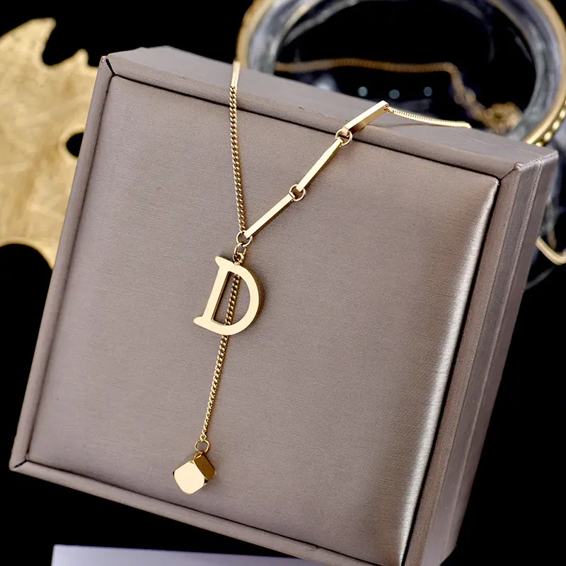 Ins 18k Gold Titanium Stainless Steel D Letter Clavicle Chain Necklace for Women Jewelry Wholesale