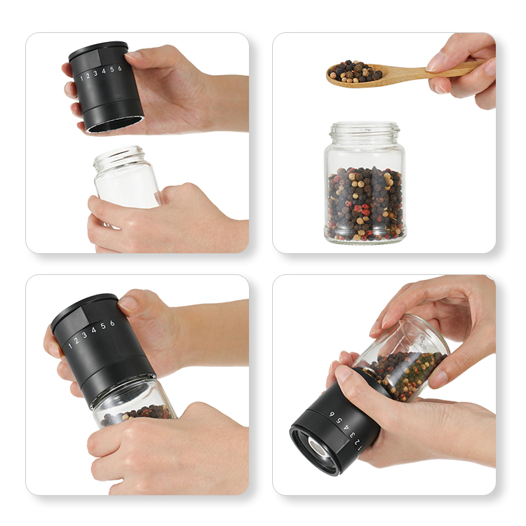 New Arrival Cooking Tools Manual Adjustable Spice Mills Coarseness Spice Salt And Pepper Grinders Set Portable Pepper Grinder