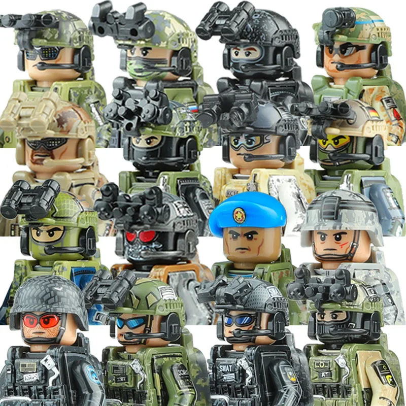 Mini US RU Special Forces SEALs military figures Bricks SWAT Mobile Army Model Building Block set Toy