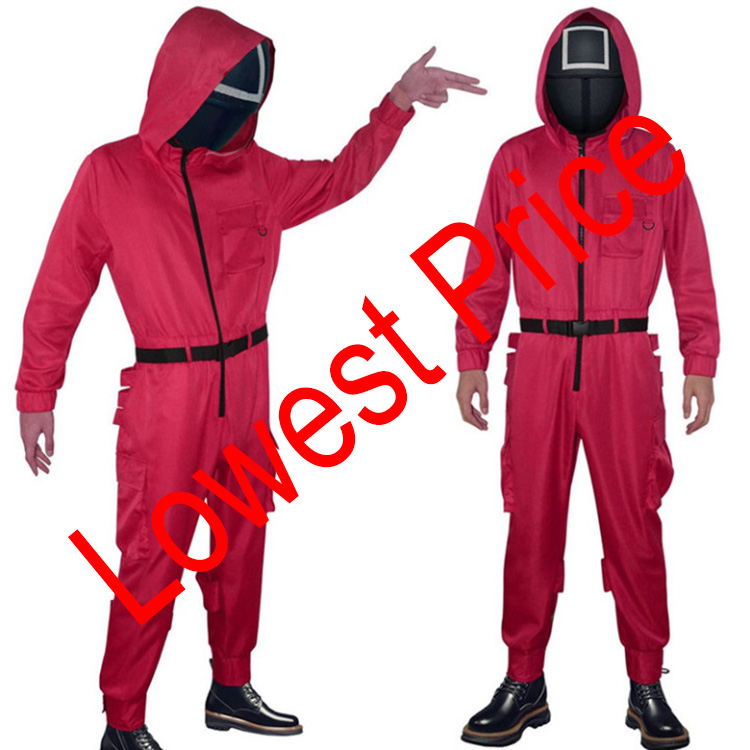2021 Hot Selling Squid Game Costume Cosplay Soldier Party Clothes Korean TV Series Halloween Red Jumpsuits Unisex