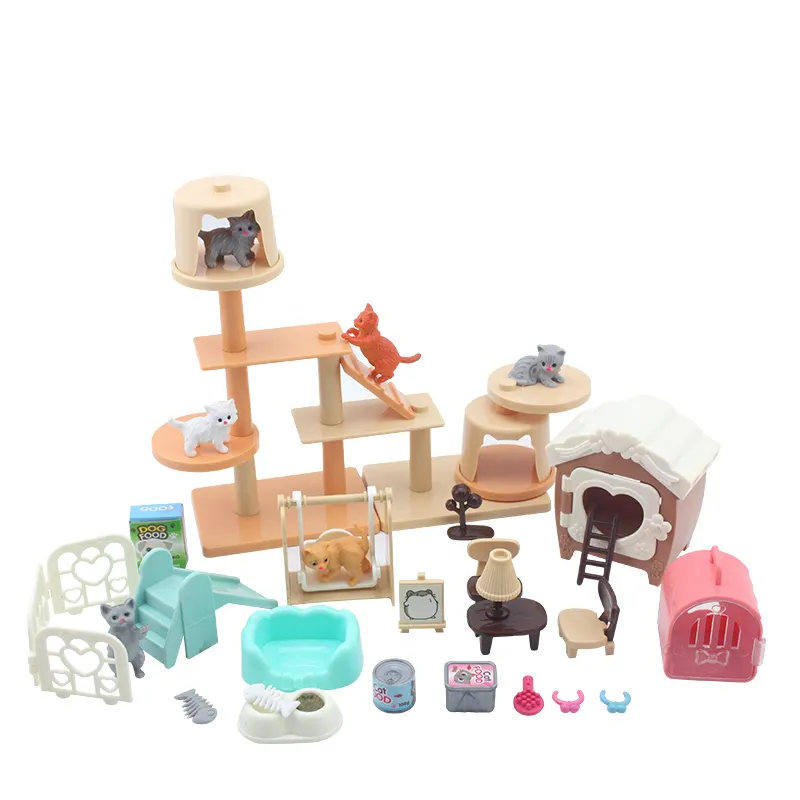 51pcs girls gift pretend play toy pet cat house mini dog figurines DIY plastic cat toys play set
