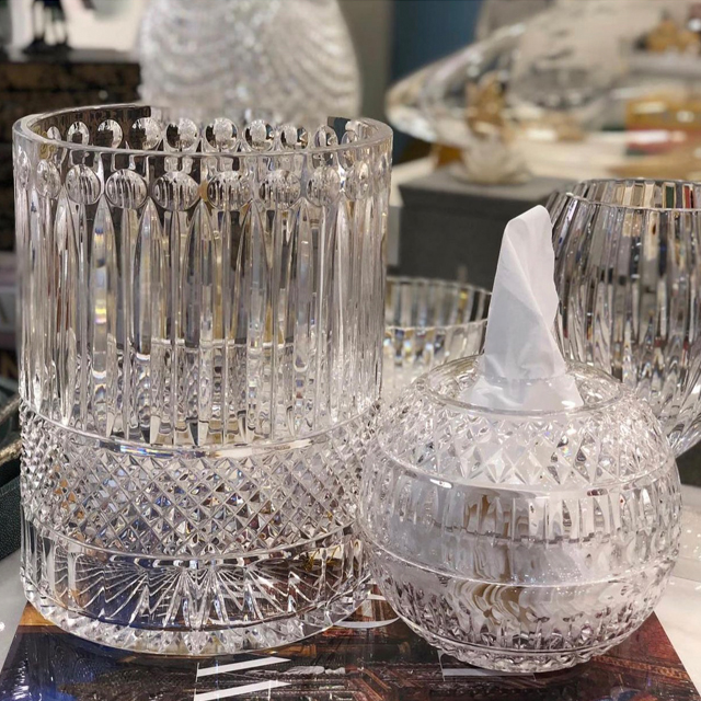Luxury crystal tissue box napkin box for living room transparent lead-free glass crystal glass tissue box tissue holder