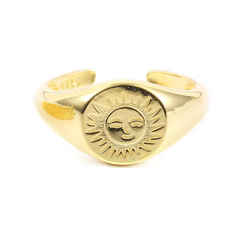 CANNER Wholesale Vintage 18K Gold S925 Silver Sun Smileface Snake Adjustable Open Ring For Woman