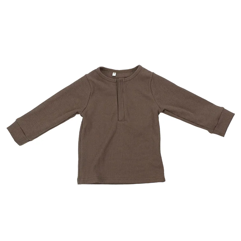 Factory Hot Sale New Arrive Baby Brown Clothing Waffle Plain Warm Long Sleeve Baby Boy's T-shirts