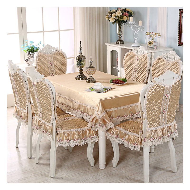 High quality champagne stretch Luxury Europe style lace embroider decoration home banquet tablecolth party chair cover