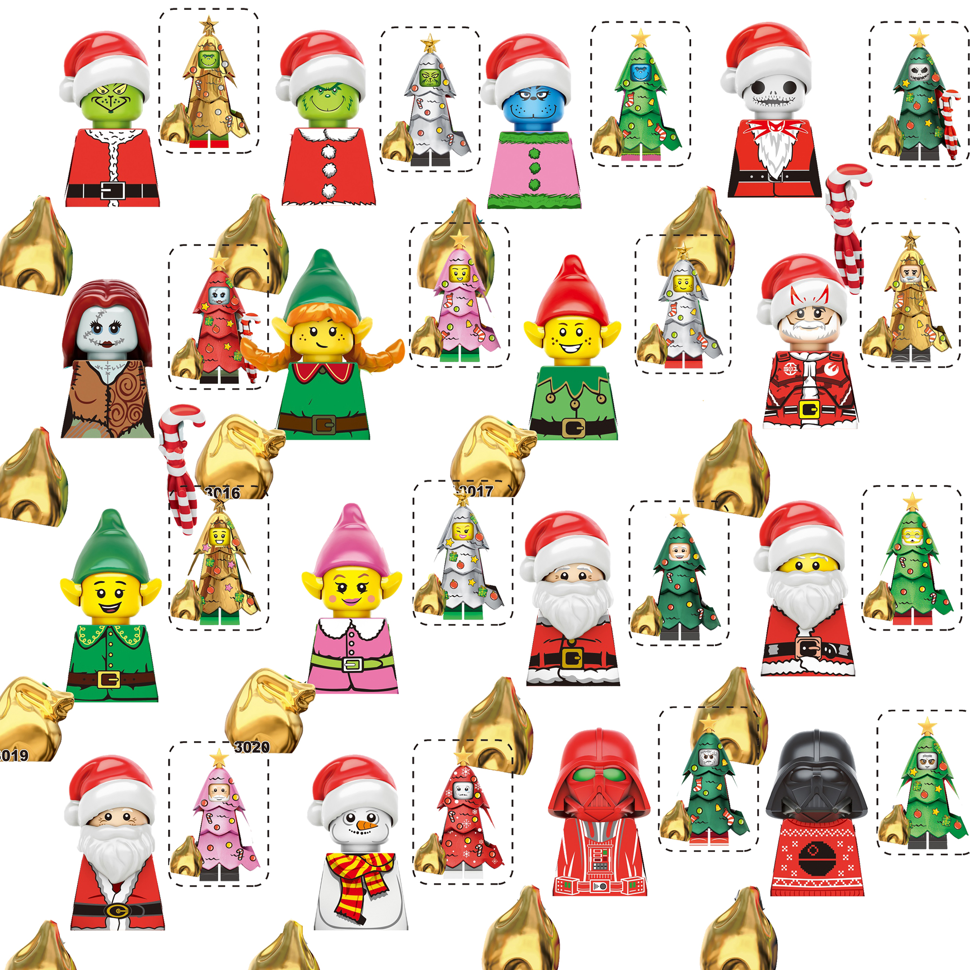 Christmas Snowman Elf Sally Jack Character Building Blocks Mini Action Assembly Figs Bricks Collection Model Kids ToysJuguete